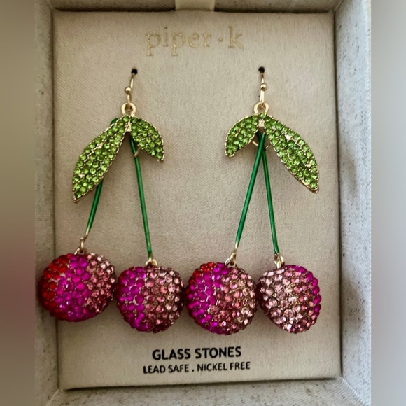 Piper K Jewelry - NIB Piper K rhinestone cherry earrings